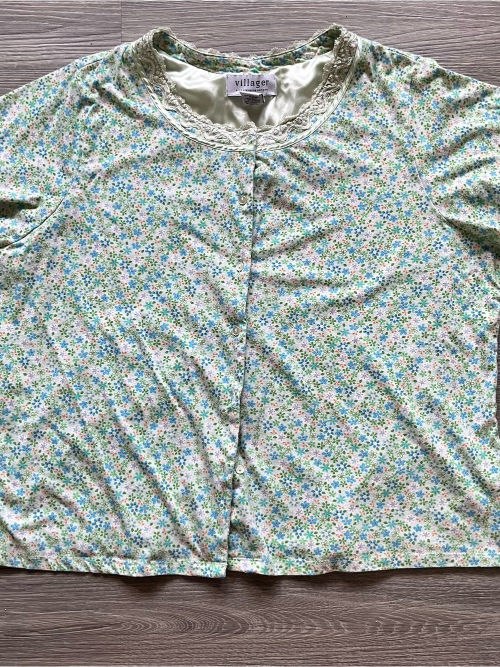 Cottagecore Floral Button-Front Top in Mint, Blue & Green